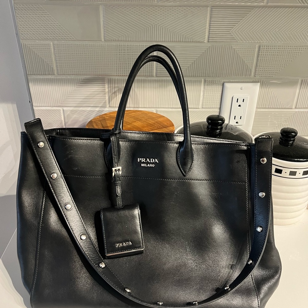 Prada black leather tote bag